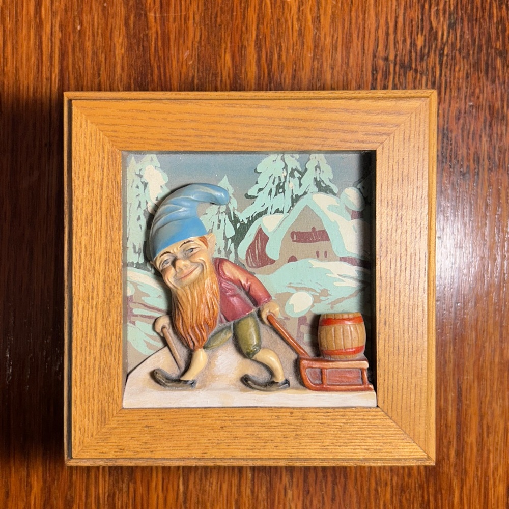 ANRI Italy Edward Mahlknecht Vtg Hand Carved & Painted 3D Dwarf Scene Music Box